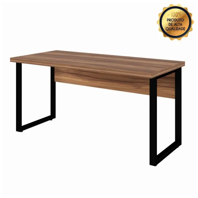 Mesa Escritório 1,50x0,60 Nogal/Preto Design Minimalista Ergonômica sem Gavetas 24472