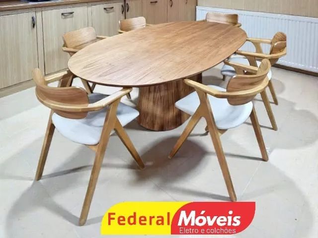 Mesa de Jantar Oval 2,20x1,20m c/ 6 cadeiras (MAIS VENDIDO)