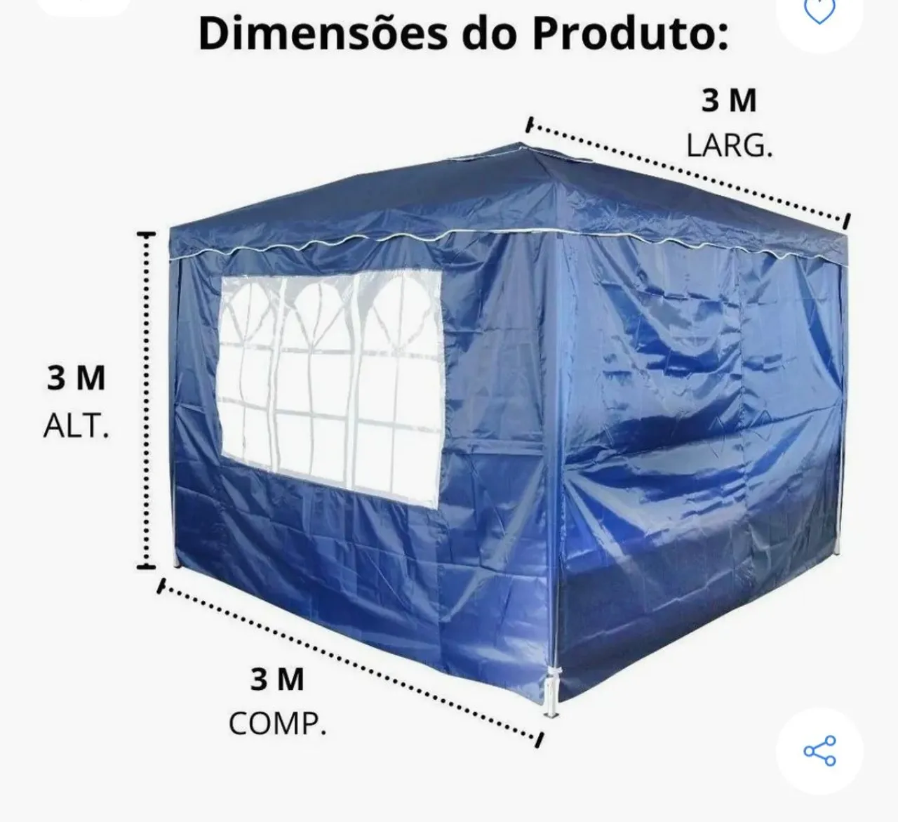 Tenda Gazebo 3x3m Azul - Camping e Eventos