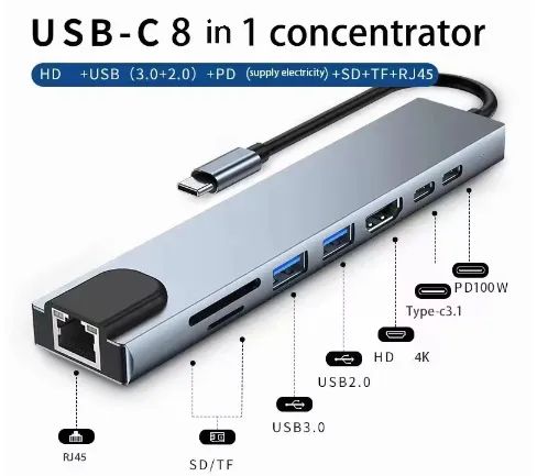Adaptador Hub Usb Tipo C 8 em 1 Para Macbook Notebook Pc - Foto 3