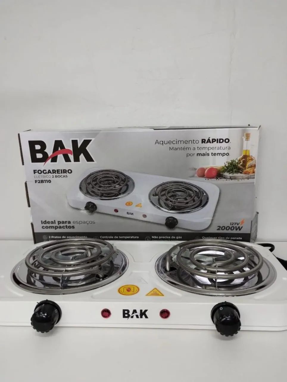 Fogareiro Elétrico 2 Bocas BAK F2B110 - Novo