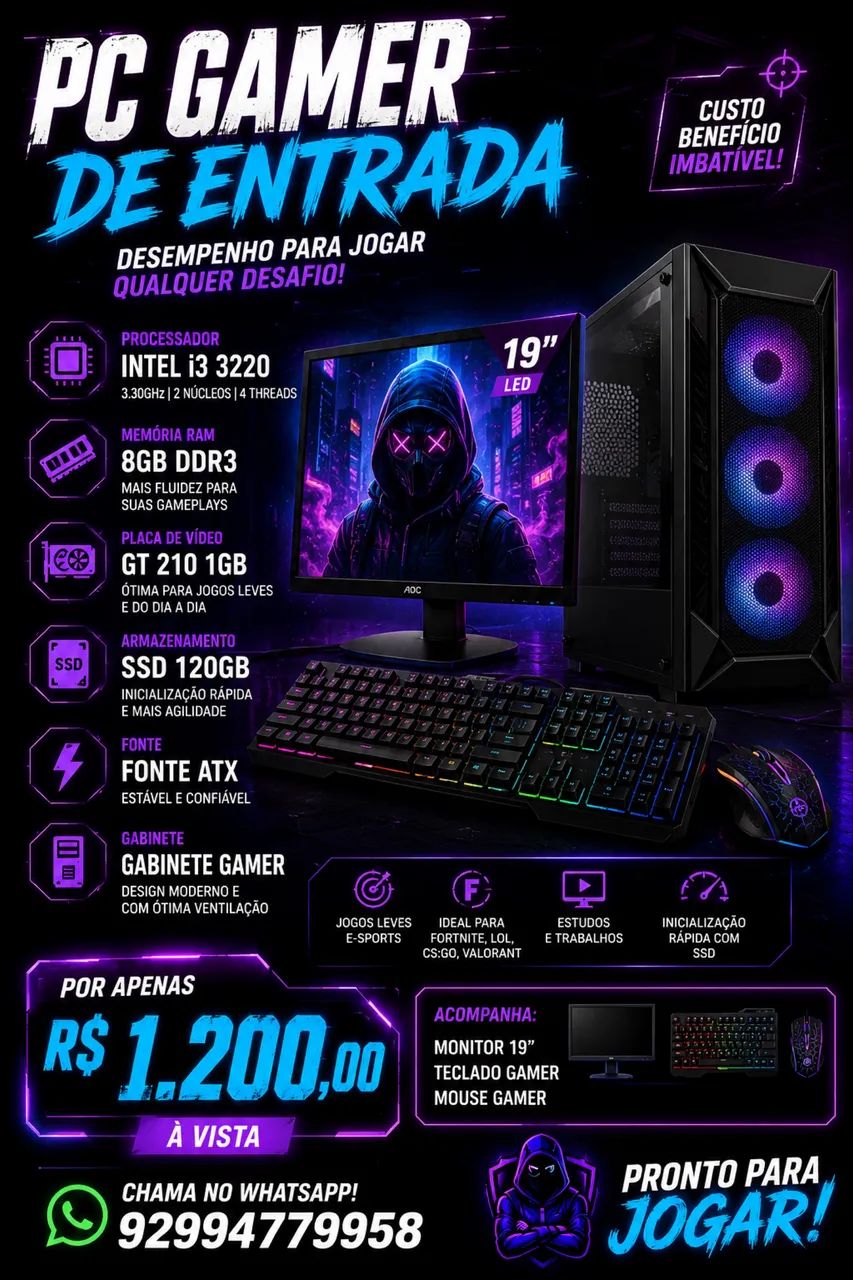Pc gamer entrada i3 roda roblox e outros 