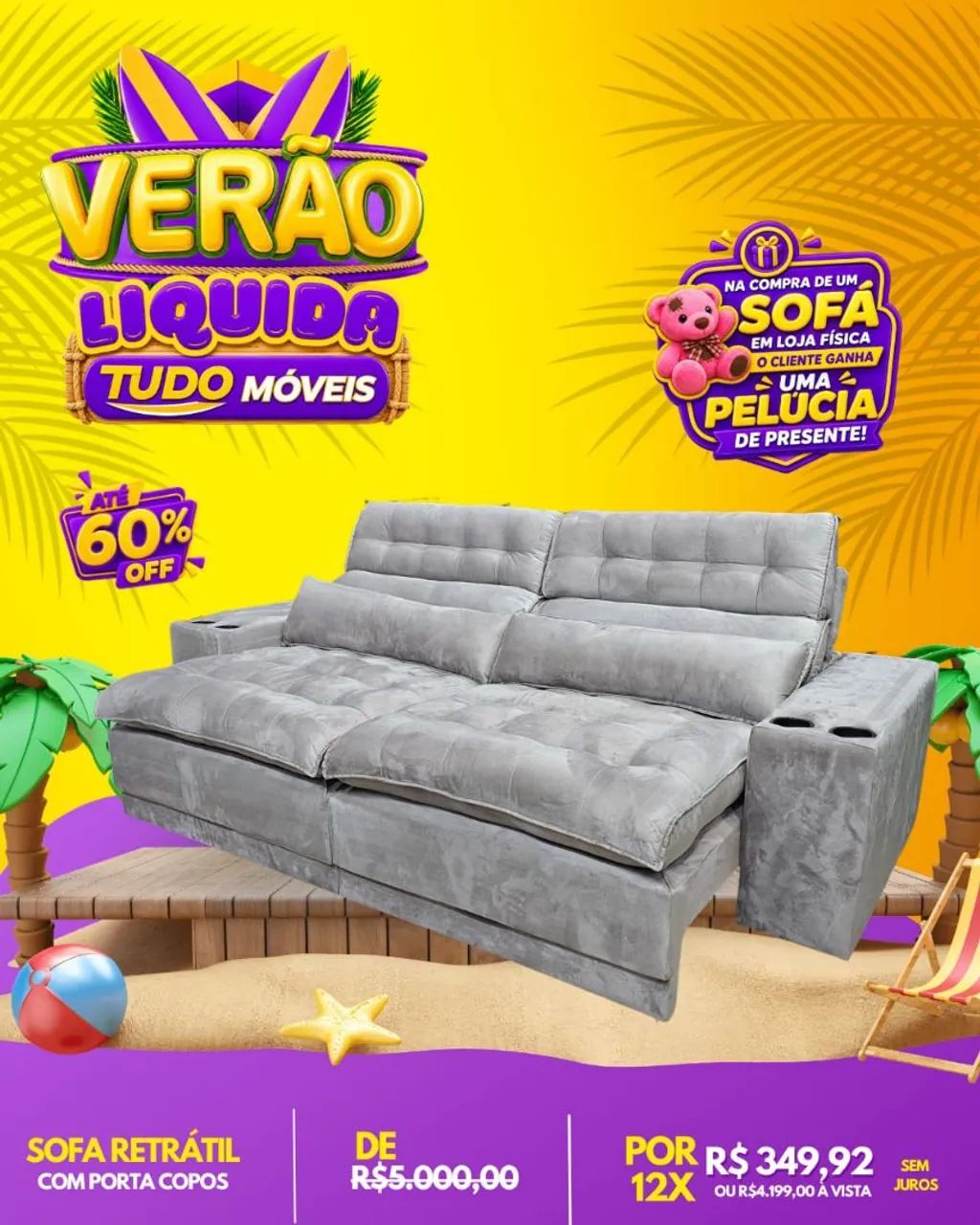 SOFÁ 5 LUGARES RETRÁTIL E RECLINÁVEL COM PORTA COPO E ENTRADA USB - Foto 3