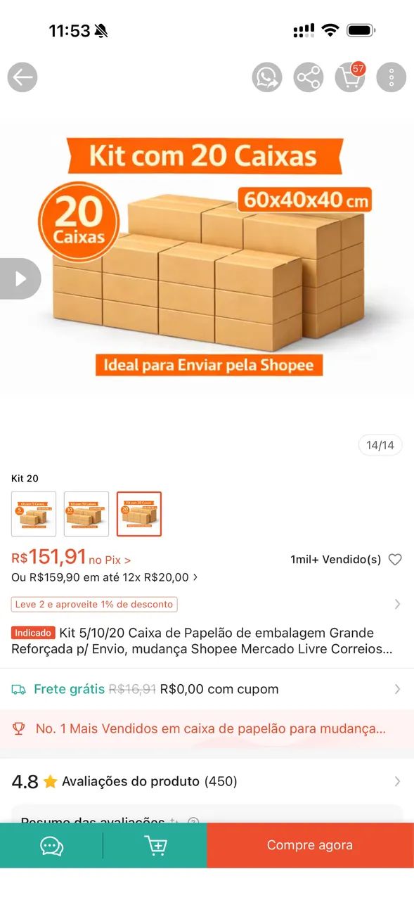 Kit 20 caixas grande de papelão para mudança 