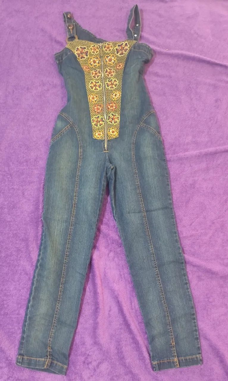 Macacão Jeans Longo Feminino Tam P