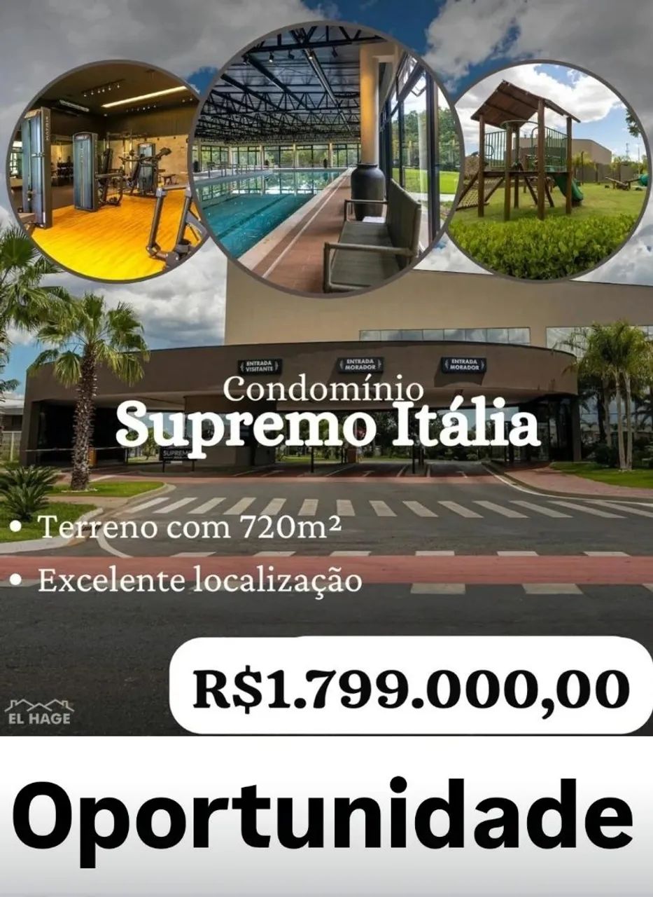 Terreno condomínio supremo italia 720mts 