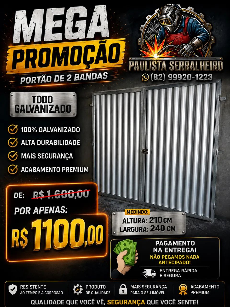 ? MEGA PROMOÇÃO - PORTÃO DE 2 BANDAS TODO GALVANIZADO ?