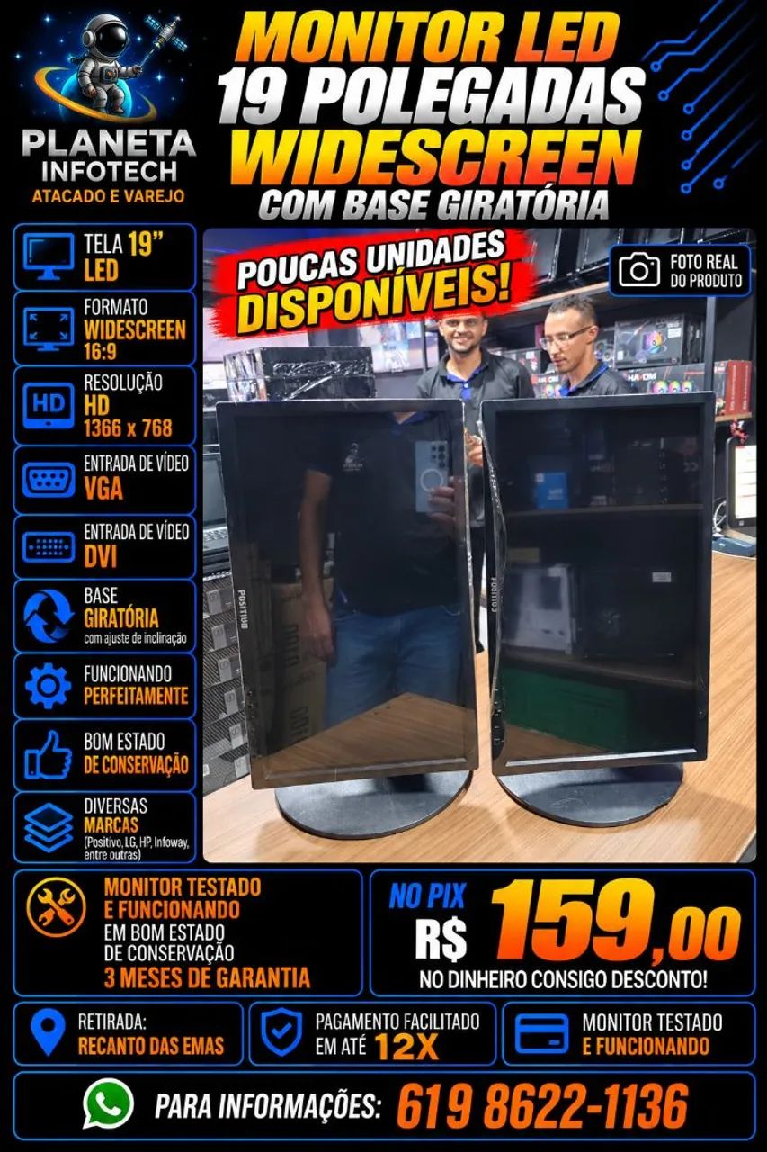 Monitor LED de 19 Polegadas Widescreen com base giratória ( com garantia )