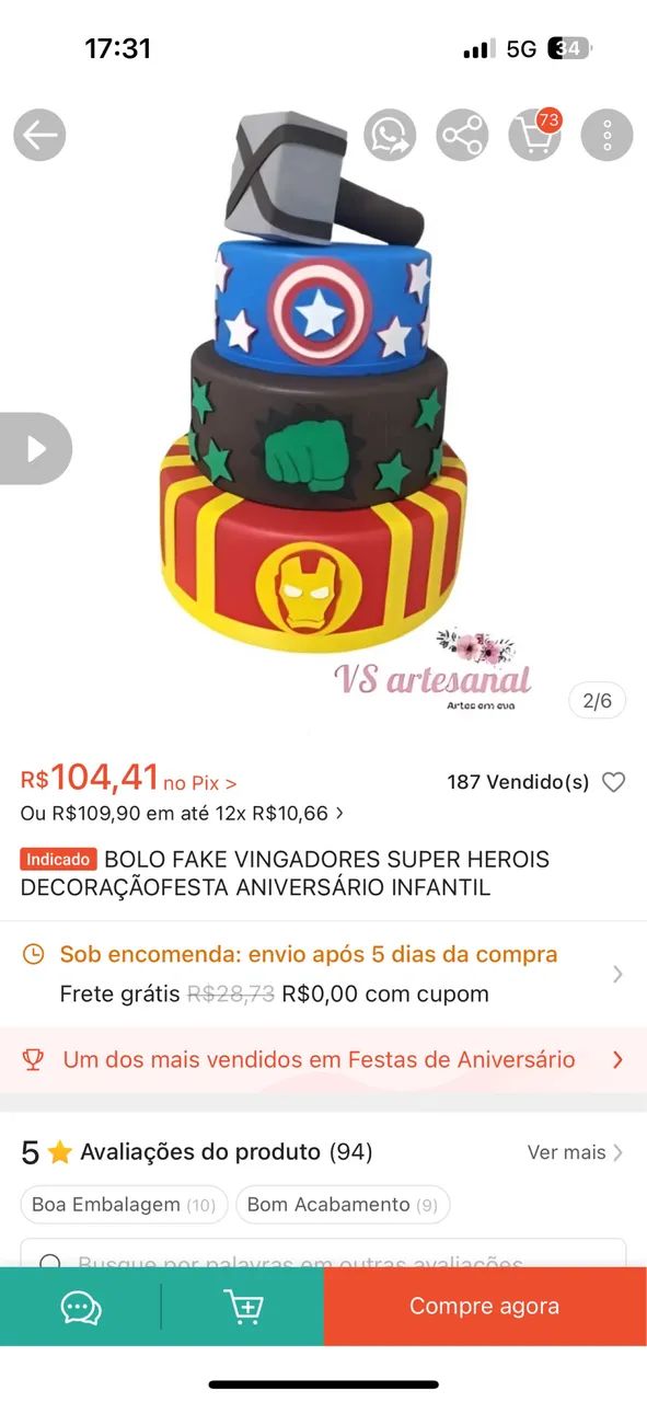 Bolo fake heróis 