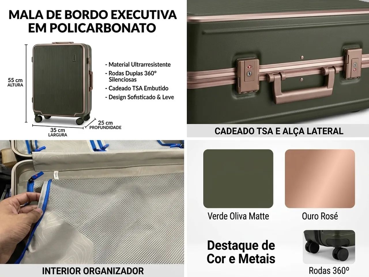 Mala de bordo policarbonato, executiva 