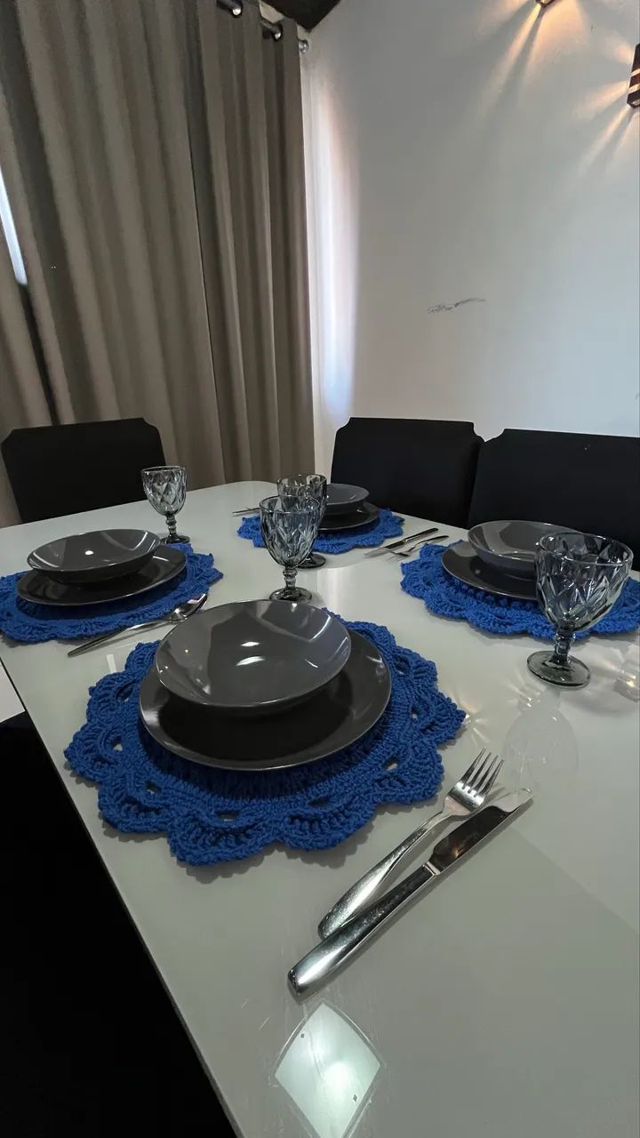 Sousplat/ conjunto americano feito de crochê azul - Foto 2