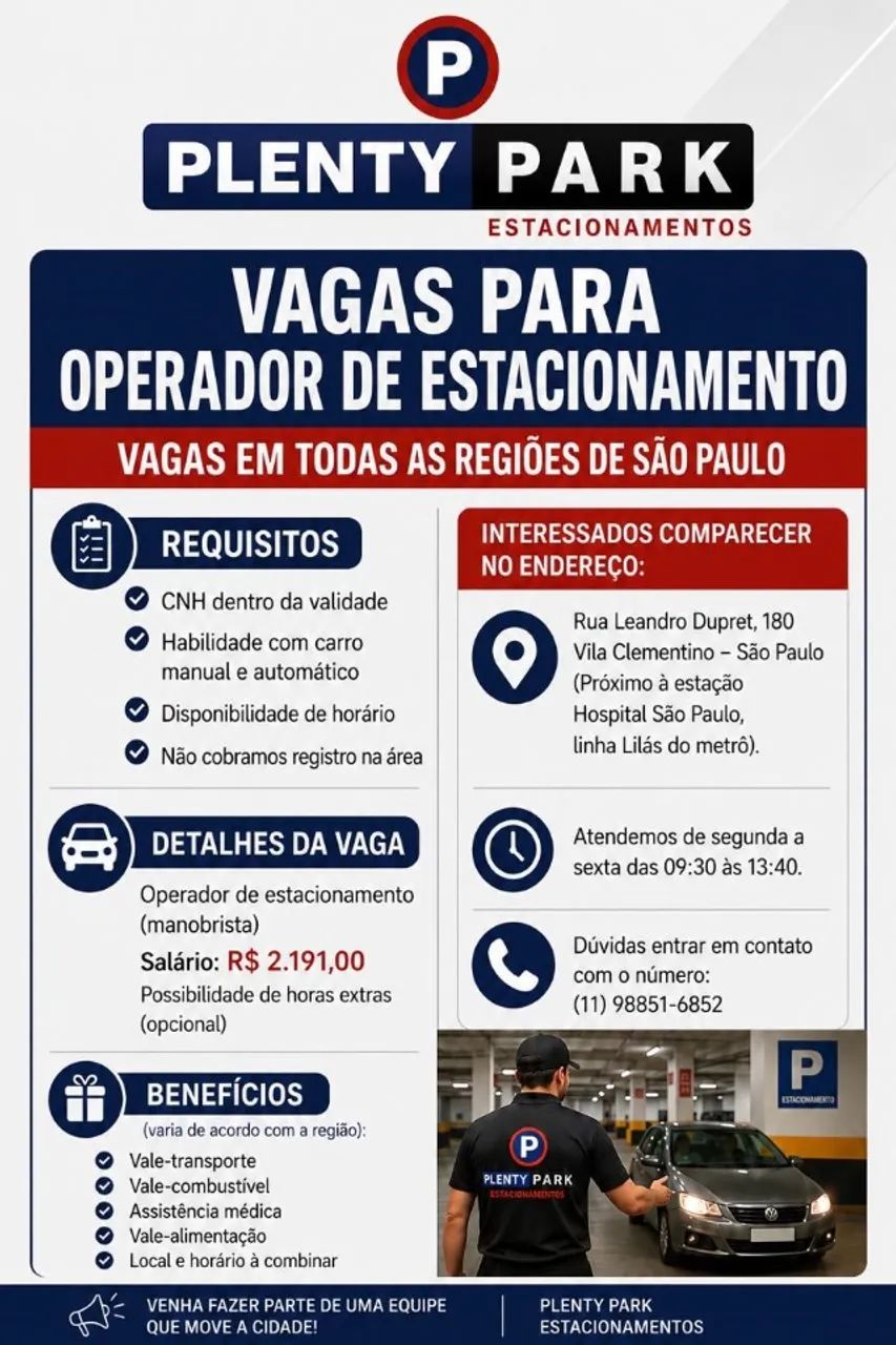 Vagas para Manobristas | Todas as Regiões de SP e ABC - Foto 2