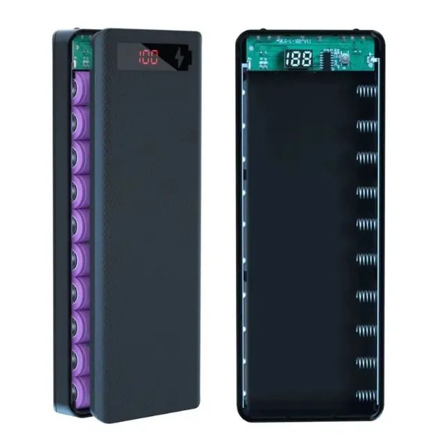 Case Powerbank Usb Para Colocar Até 10 Baterias 18650 (Cor Preto)