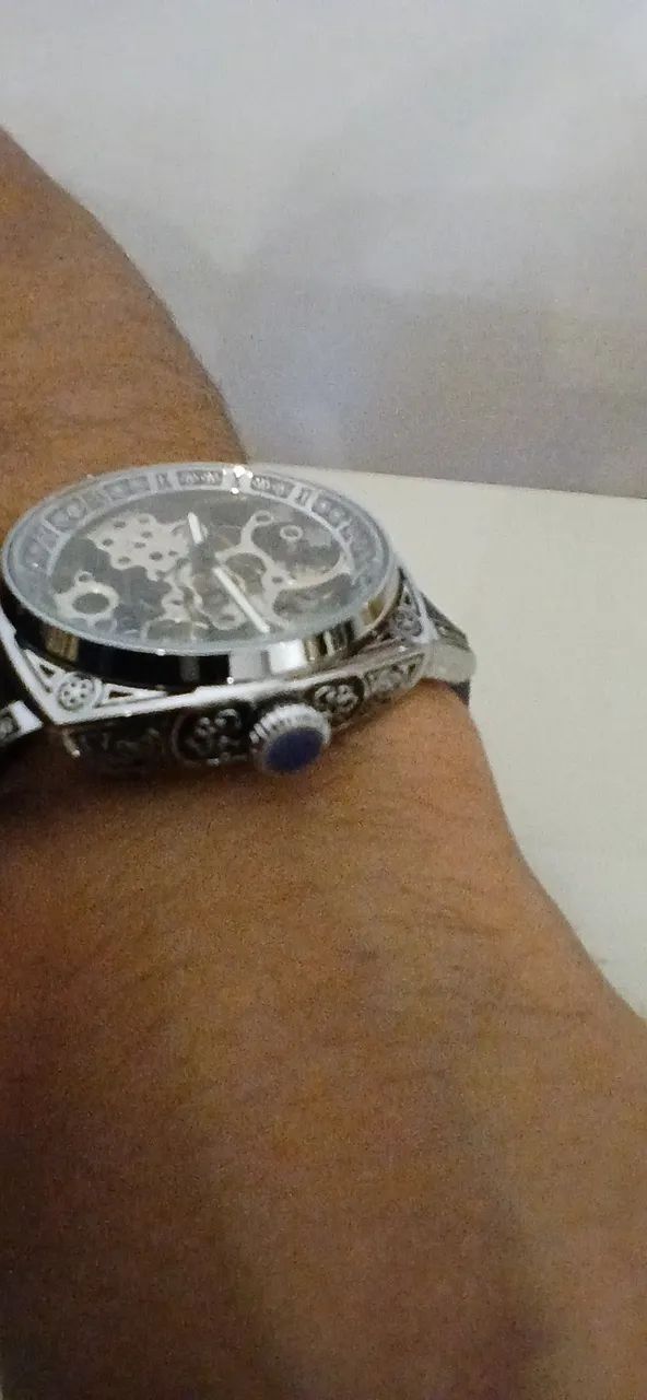 Relógio esqueleto automático couro - Foto 4