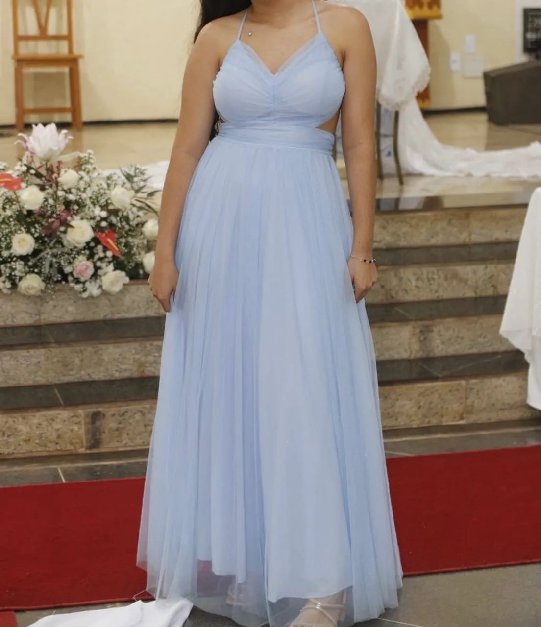 Vestido de festa azul bebê 