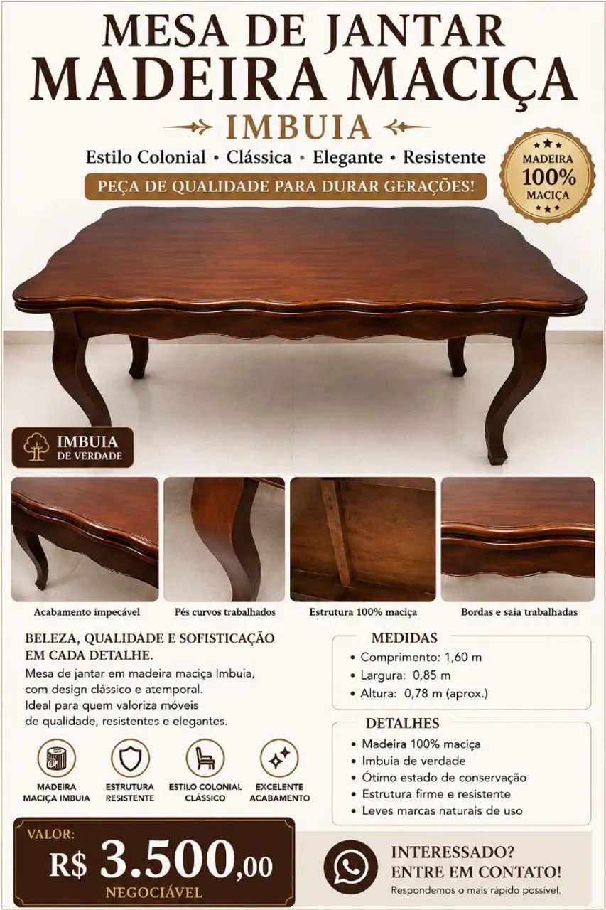 Mesa maciça Imbuia 