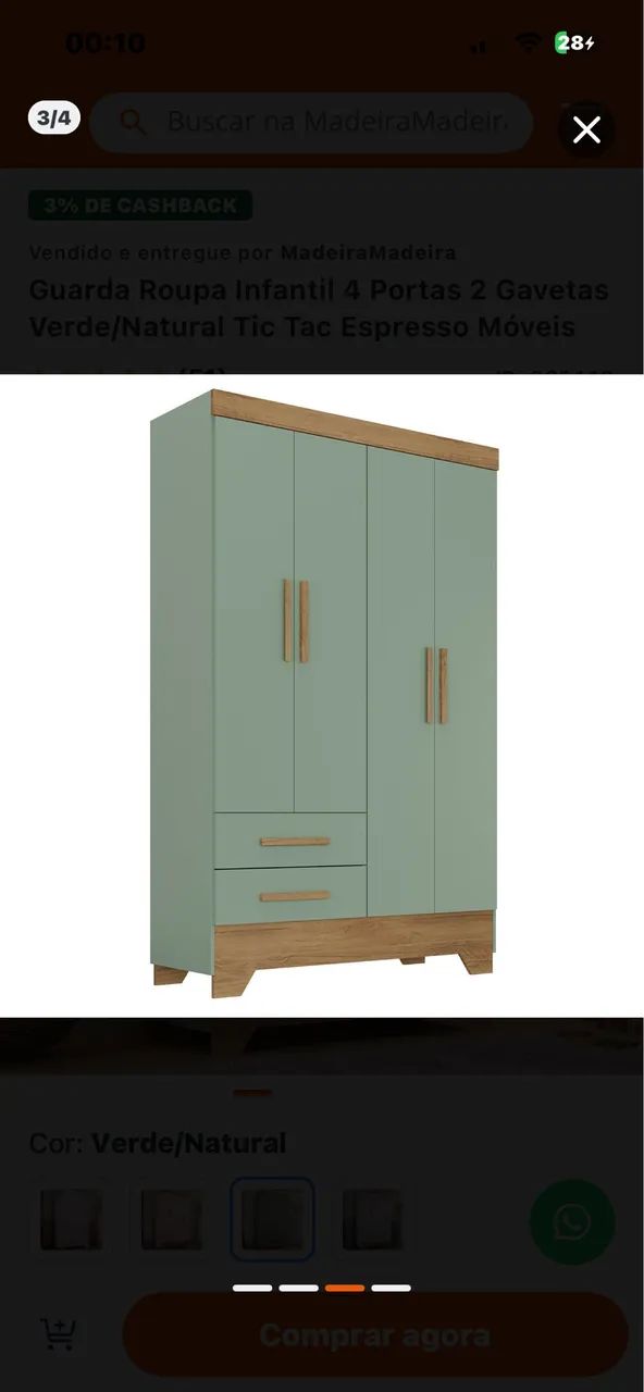 Guarda-roupa infantil 4 portas novo na caixa