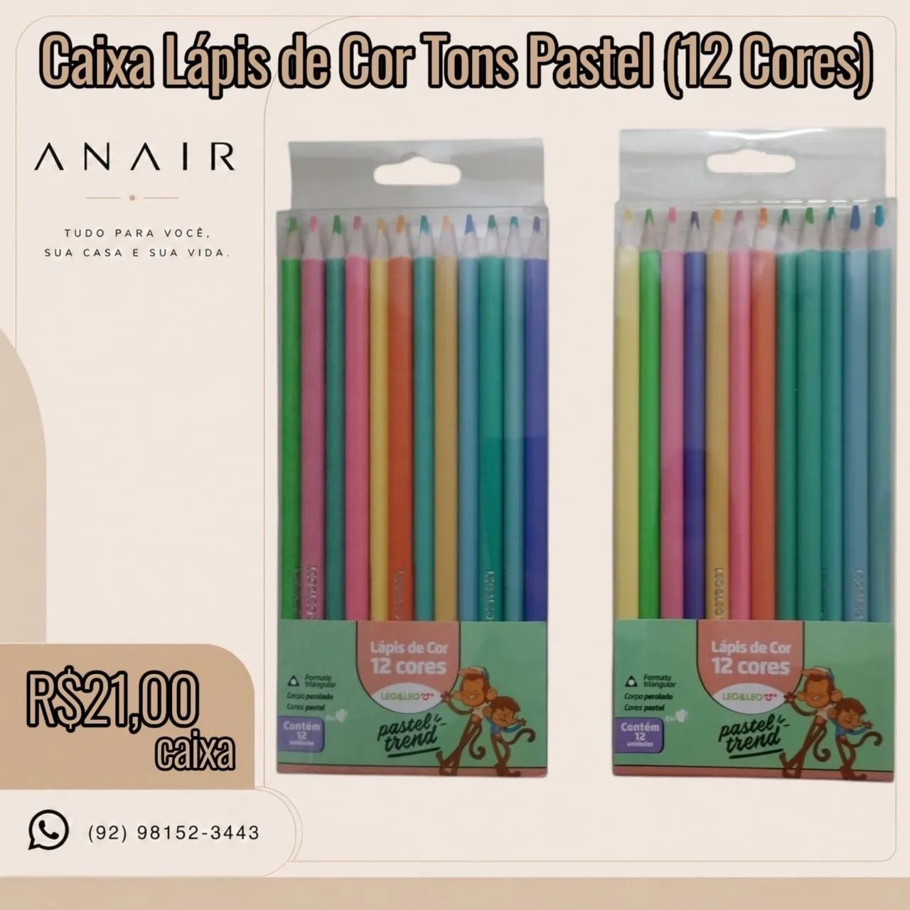Caixa Lápis de Cor Tons Pastel (12 Cores)