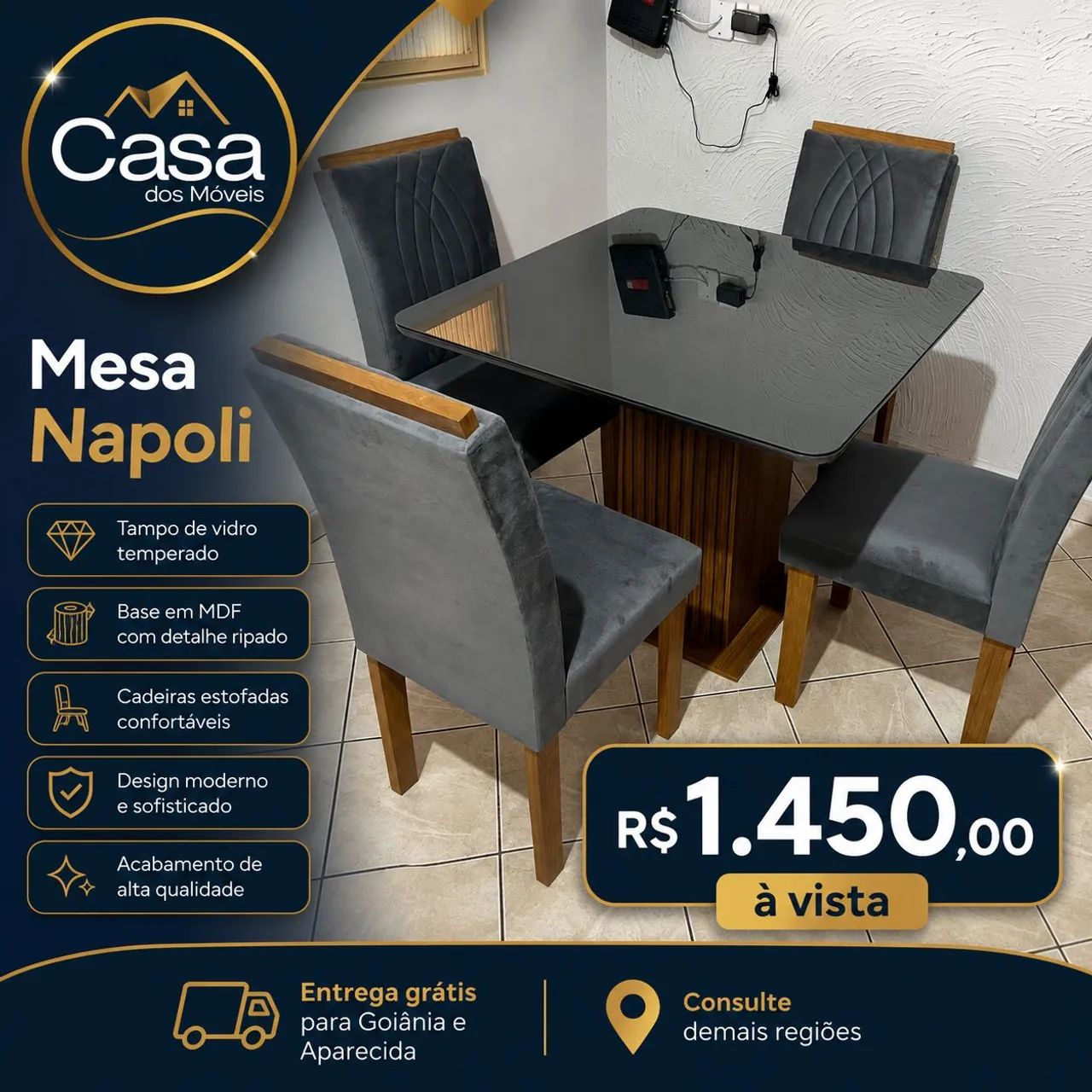 Mesa de jantar Napoli Joli Cinza 