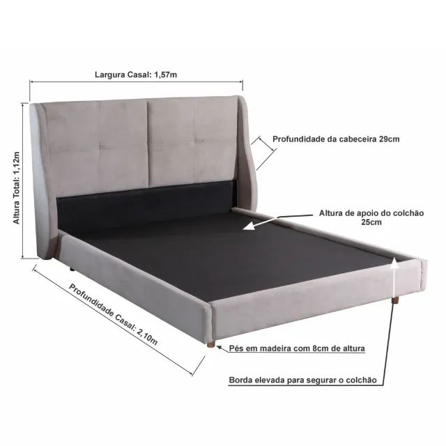 Cama Jupiter Casal com Cabeceira Paropas - Foto 2