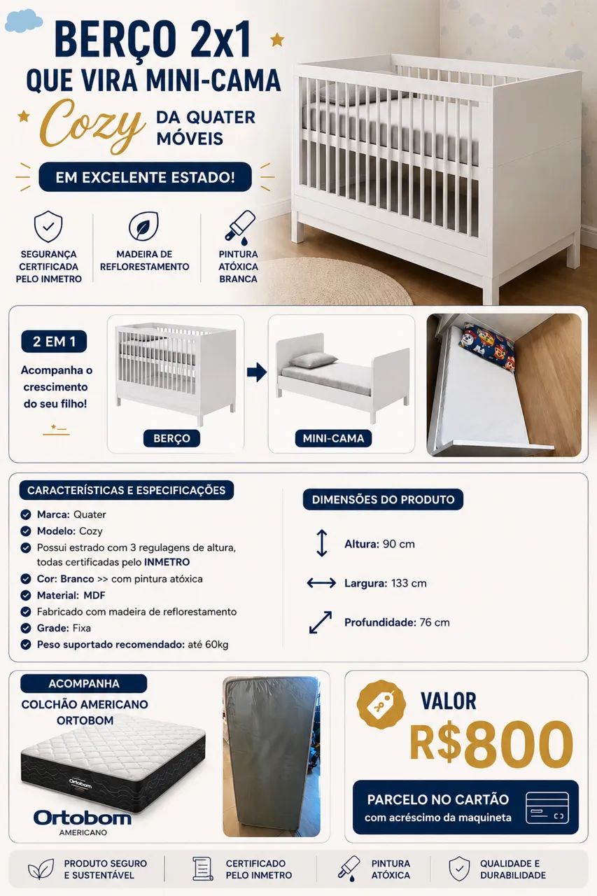 Vendo berço que vira mini cama ! - Foto 3