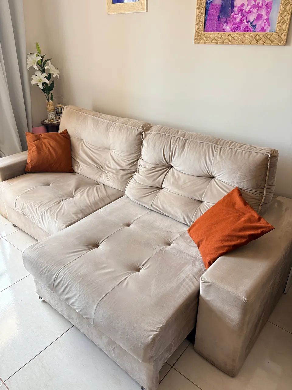 Sofá retrátil reclinável 2,50m 4 lugares da cor creme - Foto 5