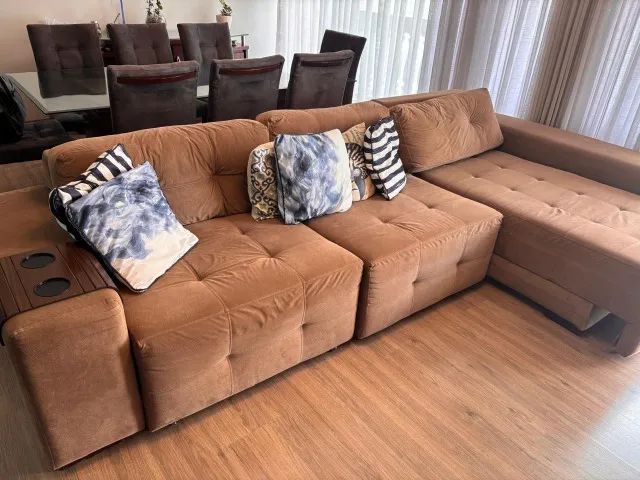 Sofá retrátil 4 lugares com chaise