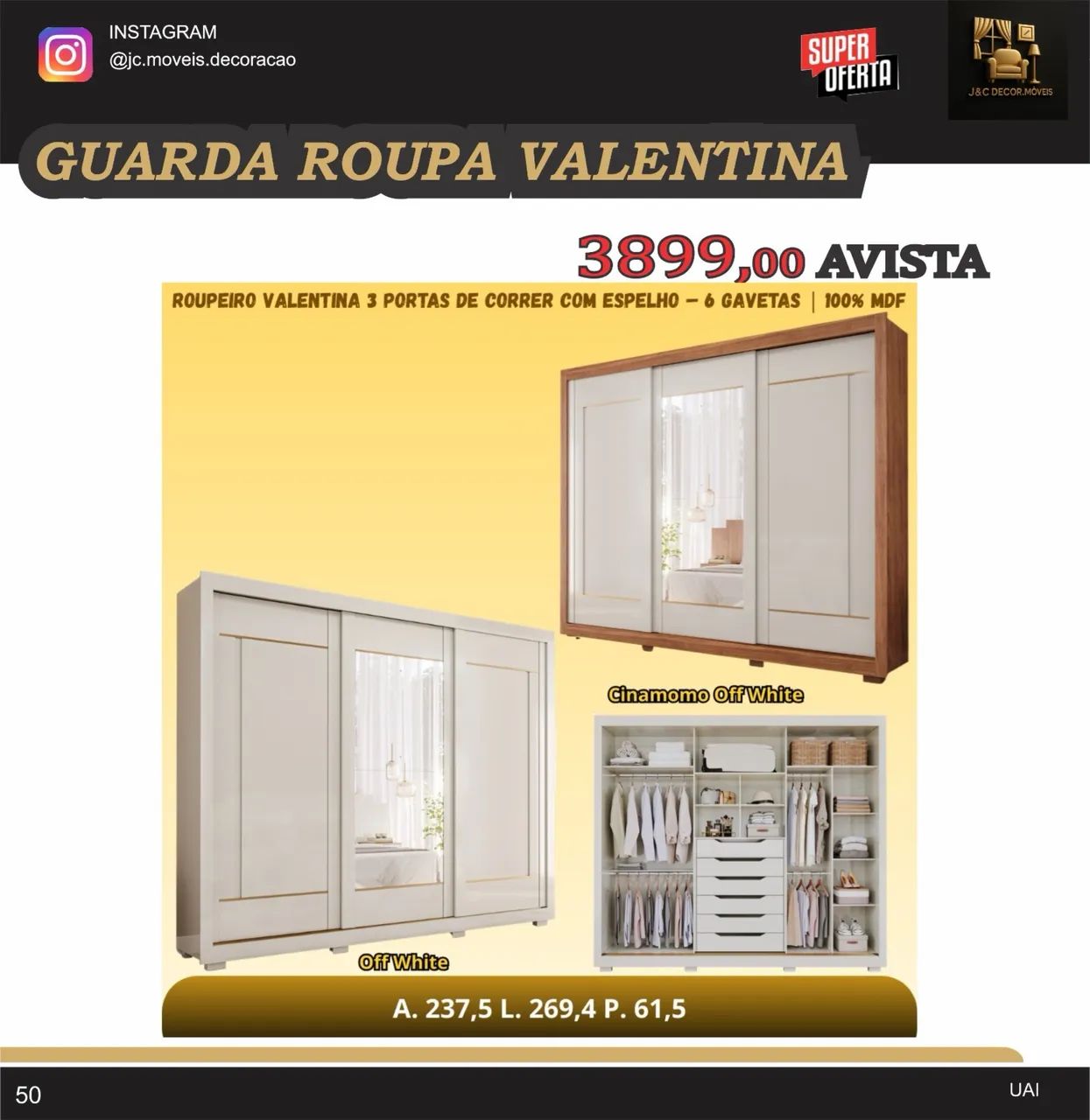 GUARDA ROUPA VALENTINA MDF PORTA DE CORRER  - Foto 3