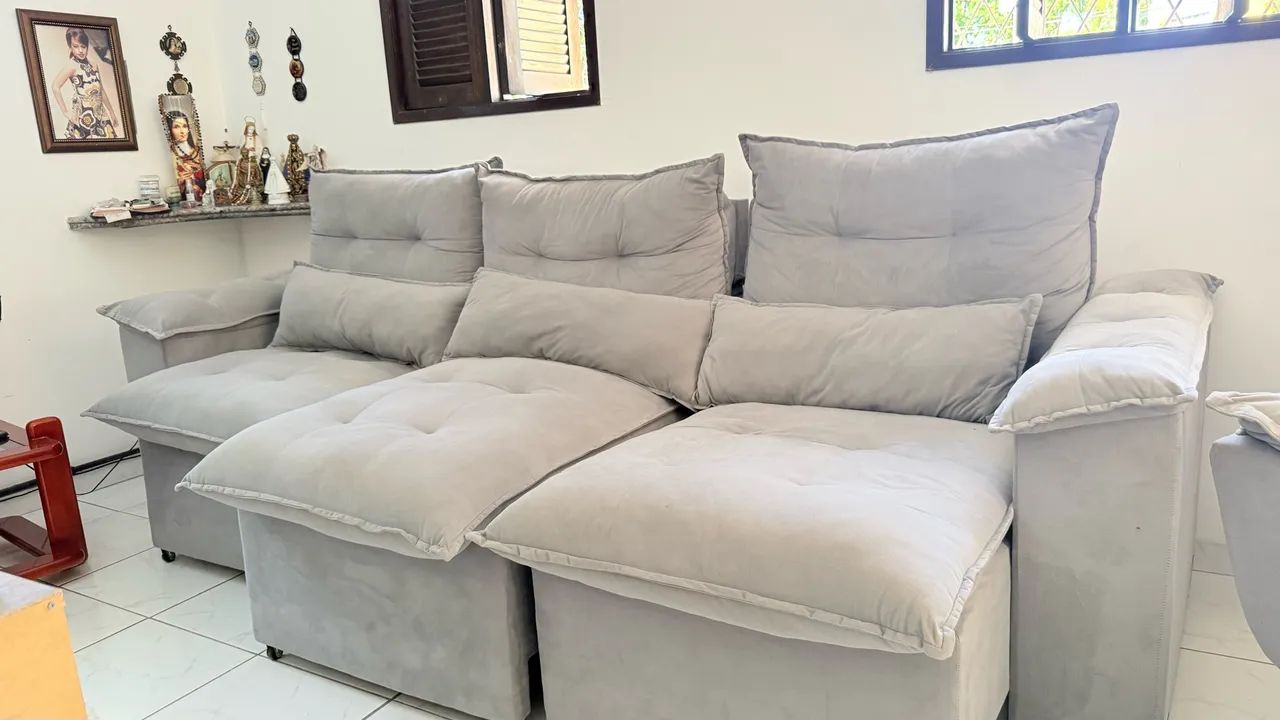Vendo Sofá Grande Cinza-Claro - Usado em Ótimo Estado - Foto 4