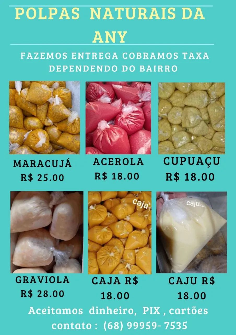 Peça já sua polpa de frutas fresquinha 