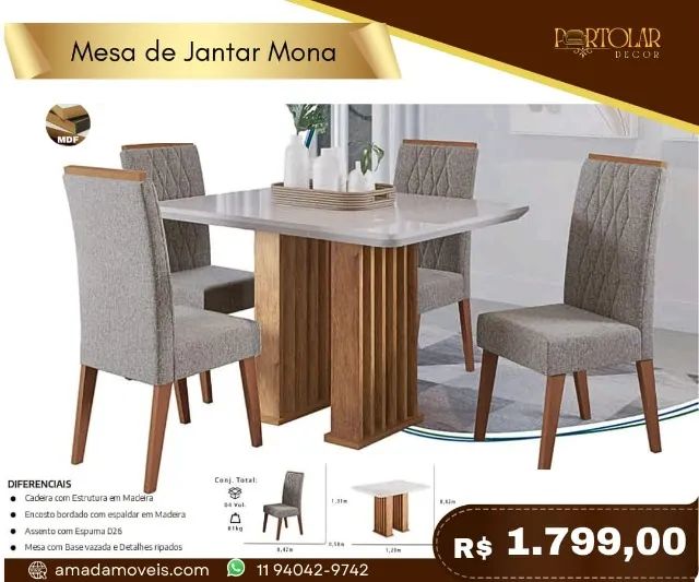 Mesa de Jantar Mona, a pronta entrega 