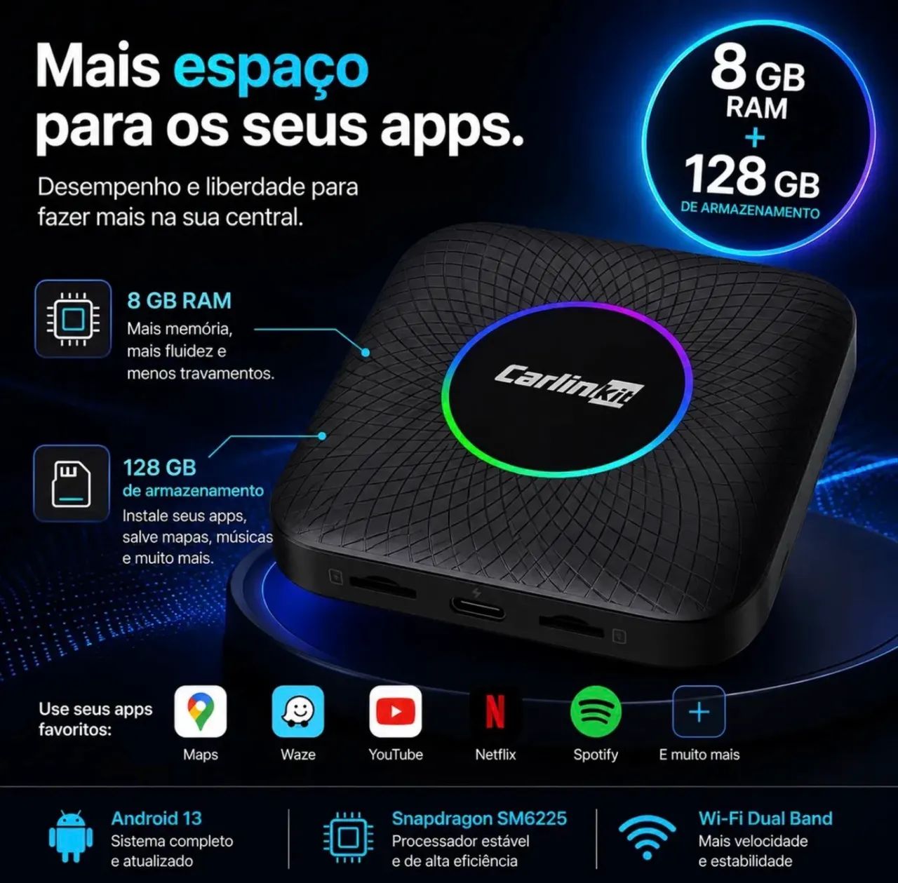 Carlinkit Streaming Box Carplay Wi-fi Android 13 8gb +128gb - Foto 3