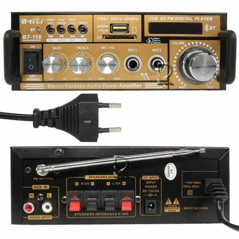 Amplificador áudio reciever 200w bluetooth karaokê