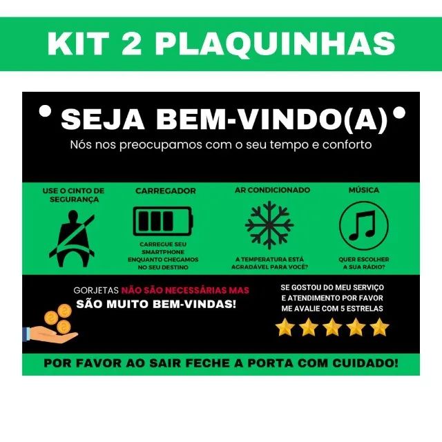 Kit 2 Plaquinhas Informativas Para Motorista De Aplicativo Uber 99 Táxi Carros Vans E 4860