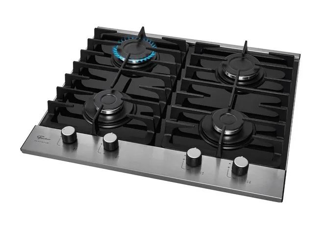 Cooktop a Gás Fischer 4 Bocas Platinium com Trempe de ferro fundido Mesa Vidro Bivolt