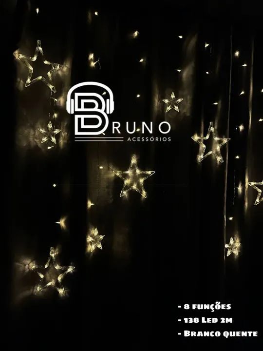 Cortina Led Estrela Pisca Branco Quente Pilha ou usb<br>