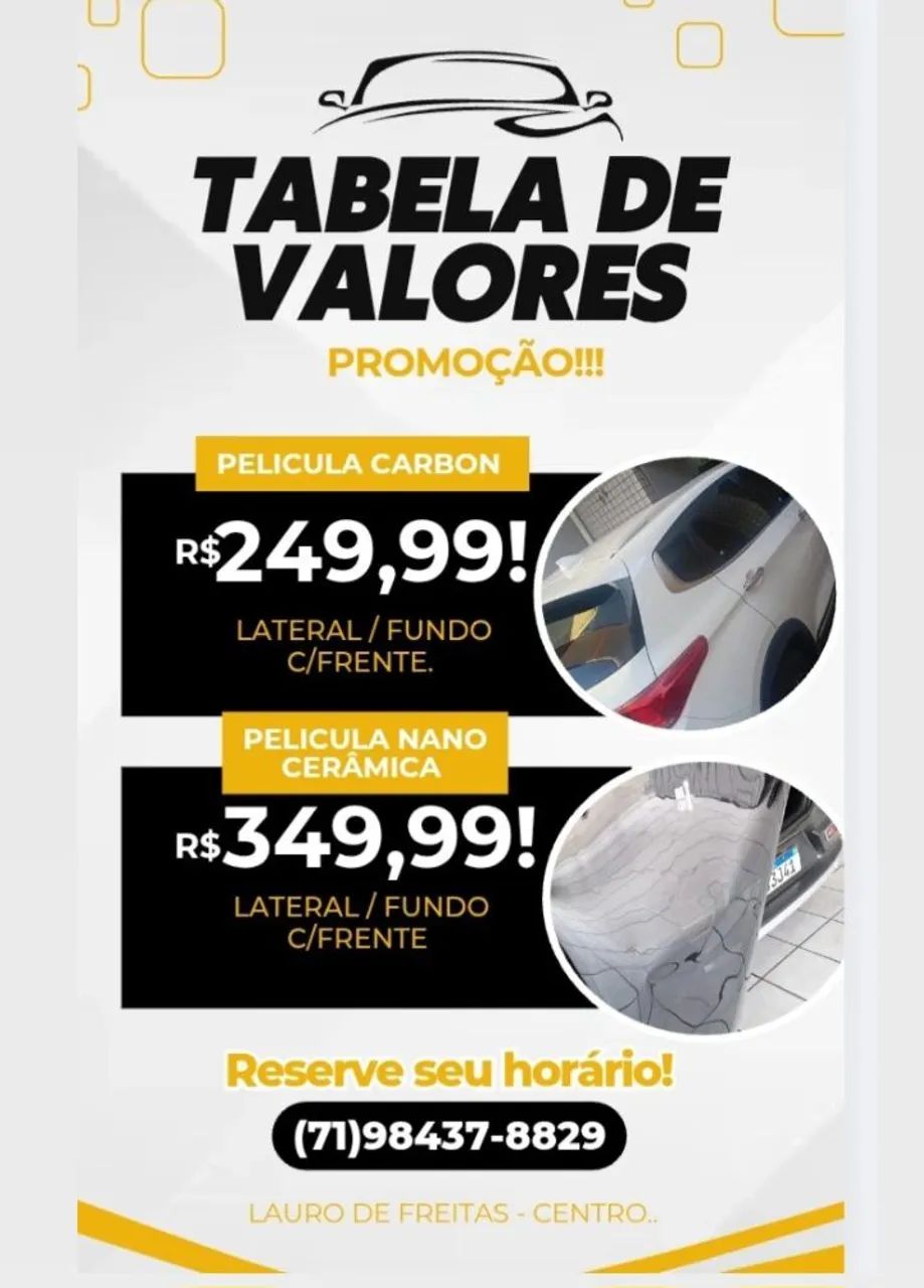 Película para carro - Carbono e Nano Cerâmica - Promoção!