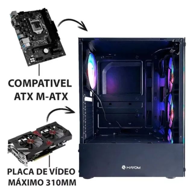 Gabinete gamer Hayom, com 4 fans, mid, vidro temperado, novo, lacrado! - Foto 5
