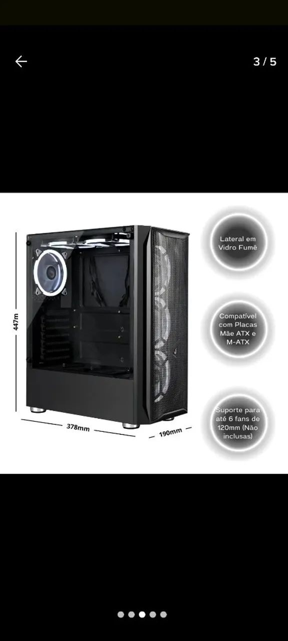 Gabinete Gamer com Iluminação RGB + 5 fans RGB  - Foto 2