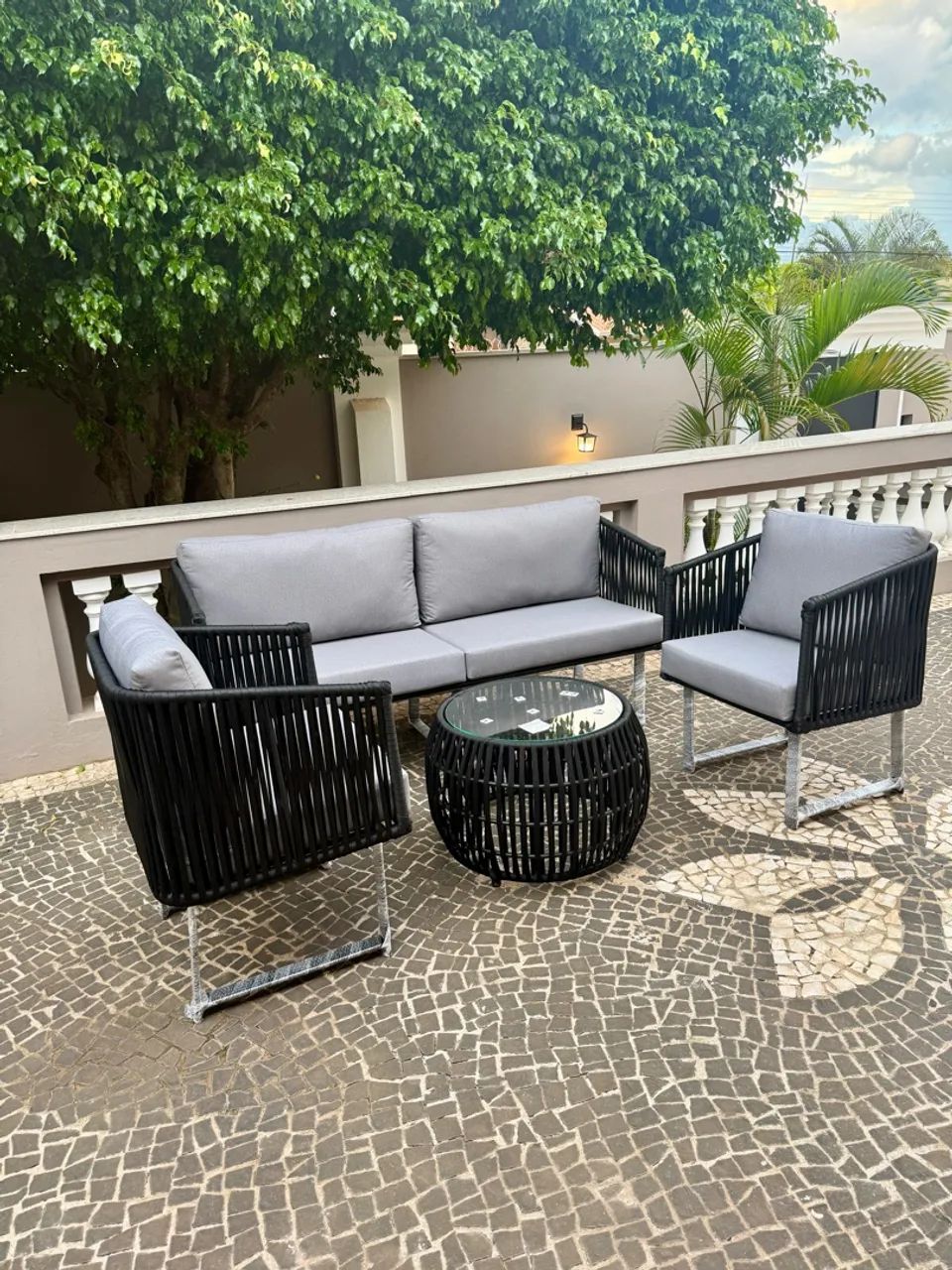 Sofa 3 peças em alumínio com trico  preto 5900.    - Foto 2