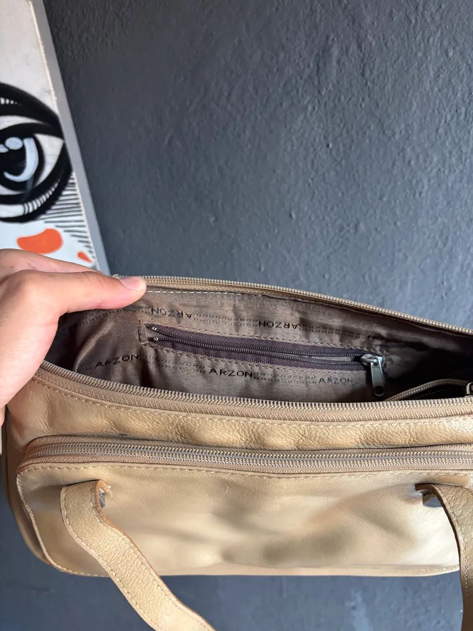 Bolsa de couro bege - Foto 3
