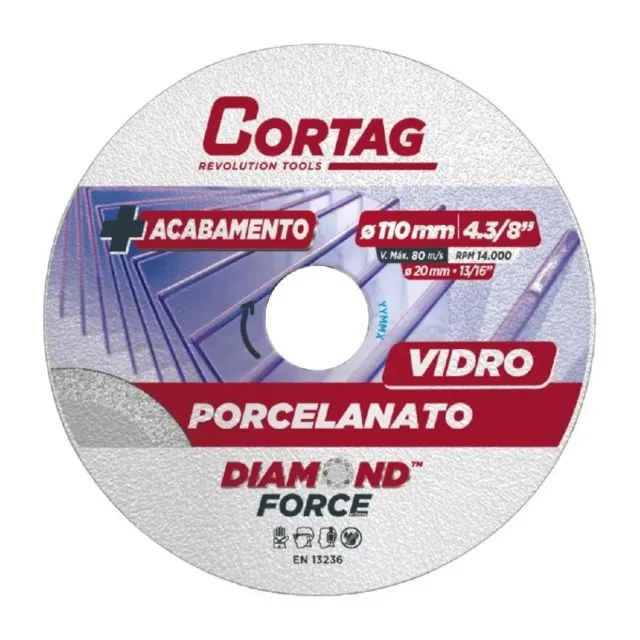 Disco de Corte Diamantado Porcelanato e Vidro 110mm x 20mm Diamond Force Cortag 62796