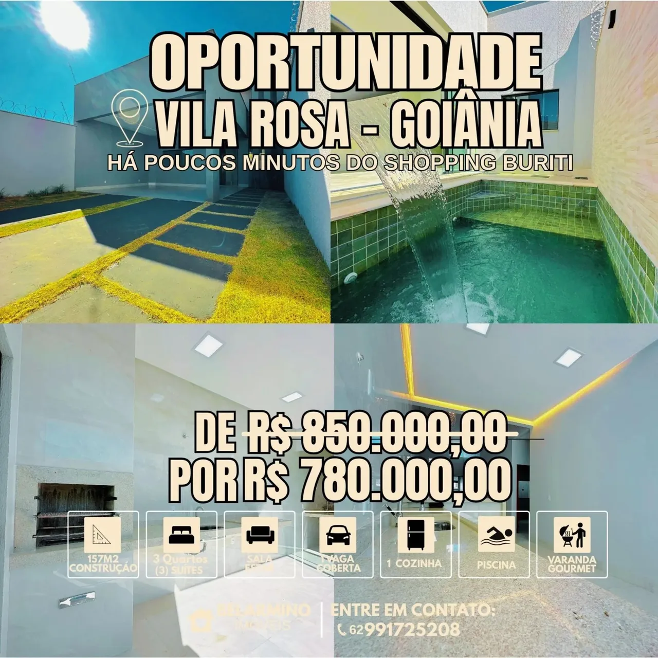 Casa para Venda em Goiânia, Vila Rosa, 3 dormitórios, 3 suítes, 4 banheiros, 2 vagas