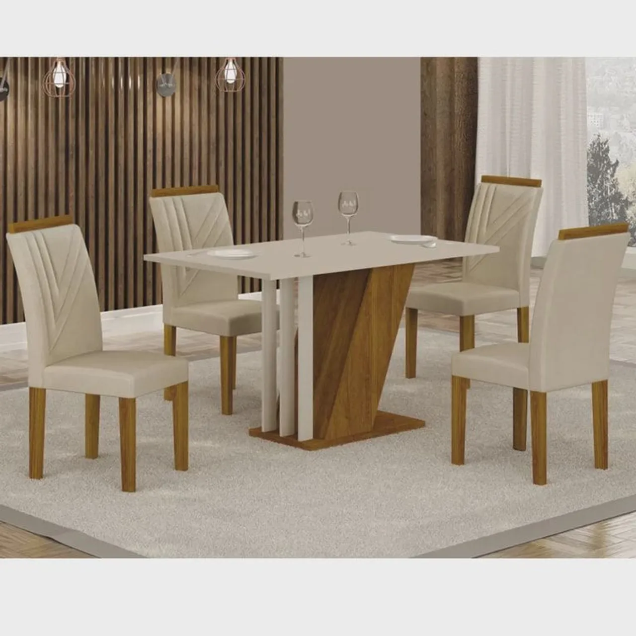 Conjunto Mesa de Jantar com 4 Cadeiras Design Moderno