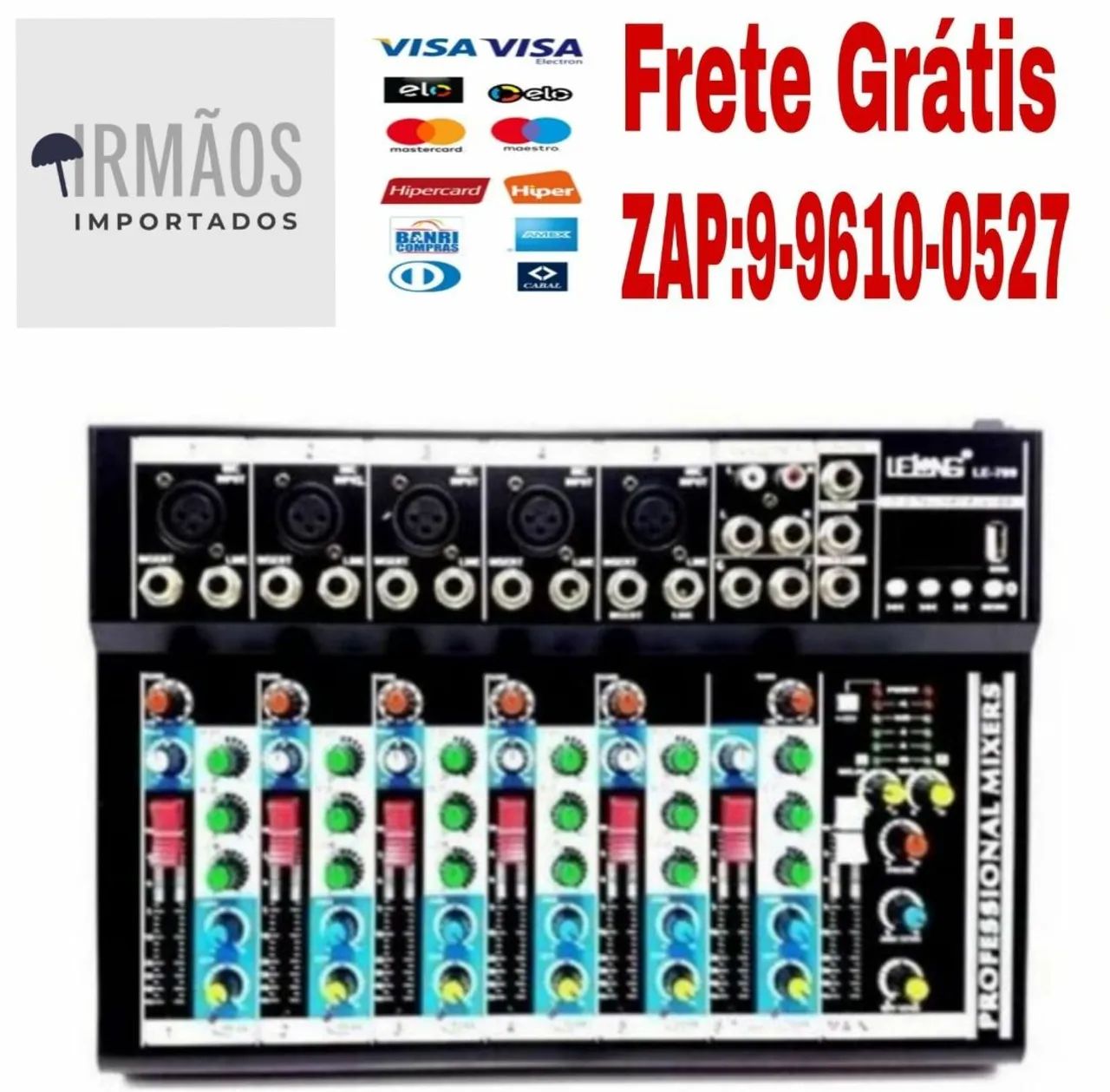 Mesa de Som 7 Canais Mixer Bluetooth Mp3 Player Digital Usb