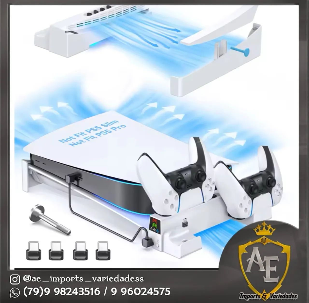 Base de Carregamento para Controle PS5 - Com Ventilador!
