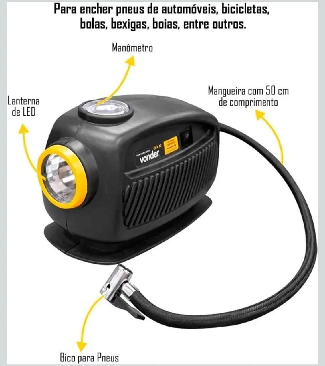 Kit compressor automotivo e kit remendos para pneu sem câmera. - Foto 4