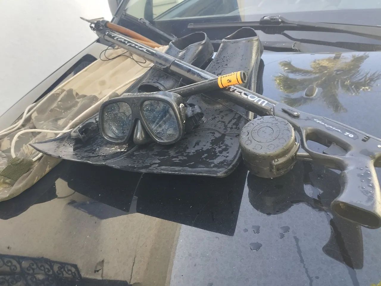 Kit de Mergulho Arbalete, Máscara, Snorkel, Nadadeira e Bolsa camuflada. - Foto 3