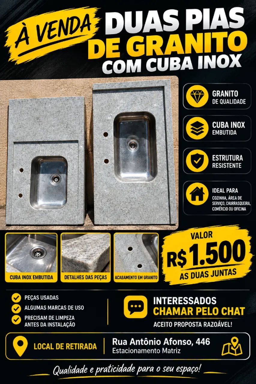 Vendo duas pias de granito com cuba inox