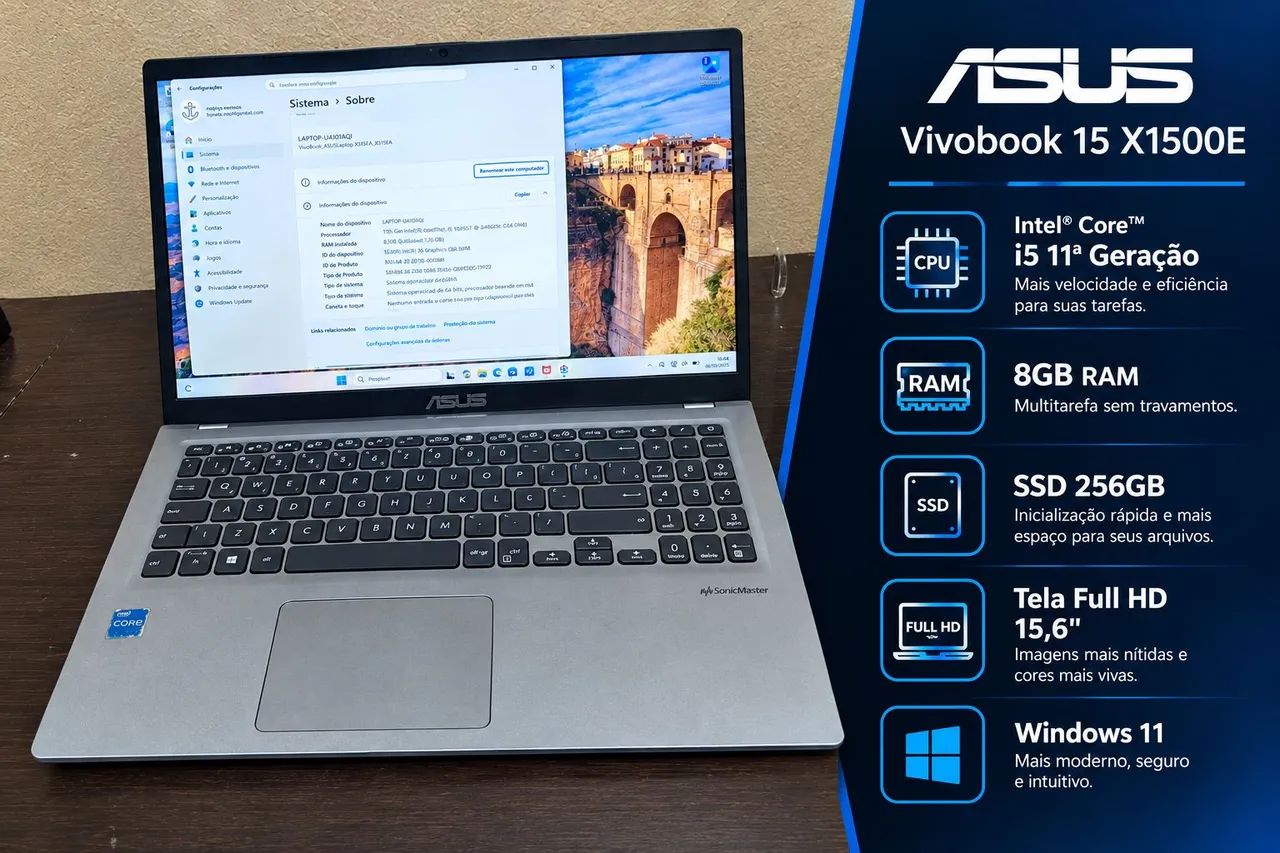 Notebook ASUS Vivobook 15 X1500EA i5 11ª Gen 8GB RAM SSD 256GB